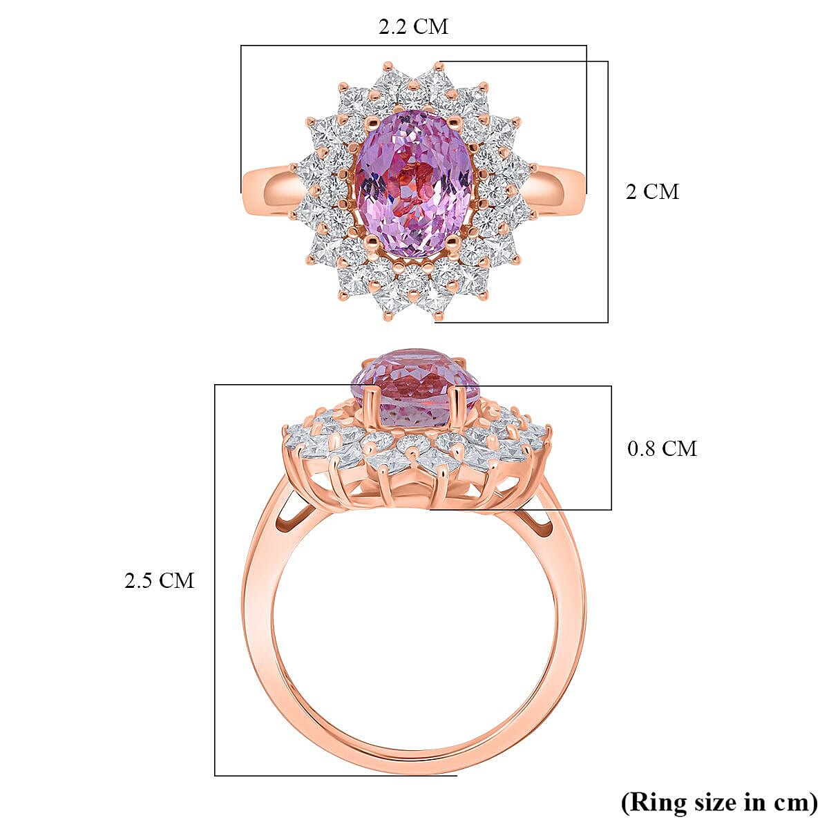 D'Joy Patroke Kunzite, Moissanite Floral Ring in 18K Vermeil Rose Gold Sterling Silver 4.80 Ct. 8380029 6