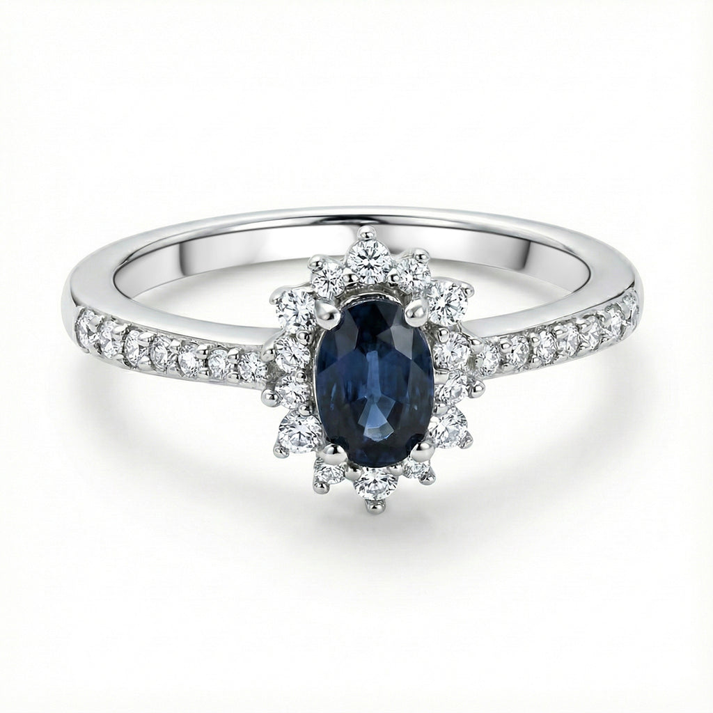 D'Joy Natural Parti Sapphire & White Zircon Cluster Ring in Rhodium Overlay Sterling Silver 1.16 Ct._8380112