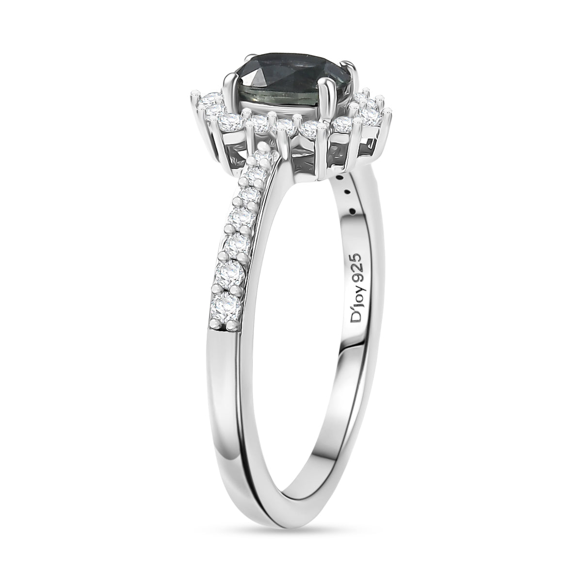 D'Joy Natural Parti Sapphire, White Zircon Halo Ring in Rhodium Overlay Sterling Silver 1.16 Ct. V32539150 4