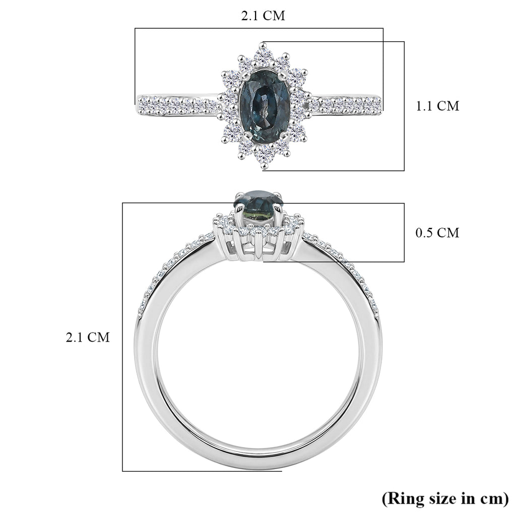 D'Joy Natural Parti Sapphire & White Zircon Cluster Ring in Rhodium Overlay Sterling Silver 1.16 Ct._8380112_5