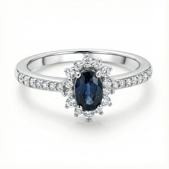 D'Joy Natural Parti Sapphire, White Zircon Halo Ring in Rhodium Overlay Sterling Silver 1.16 Ct. 8380116 1