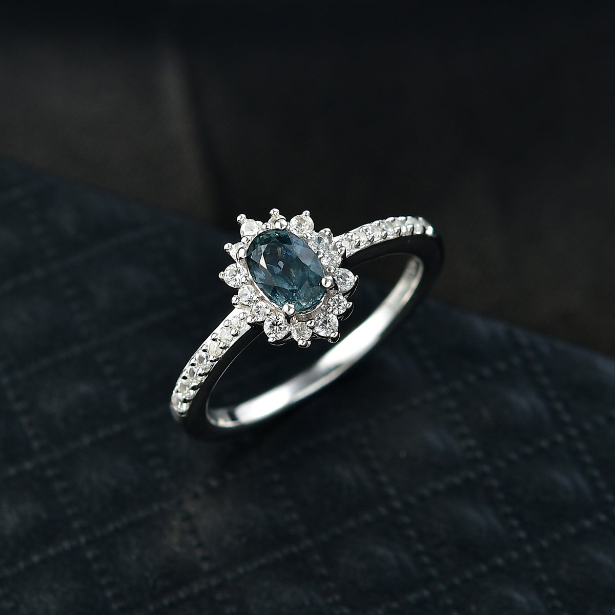 D'Joy Natural Parti Sapphire, White Zircon Halo Ring in Rhodium Overlay Sterling Silver 1.16 Ct. 8380116 2
