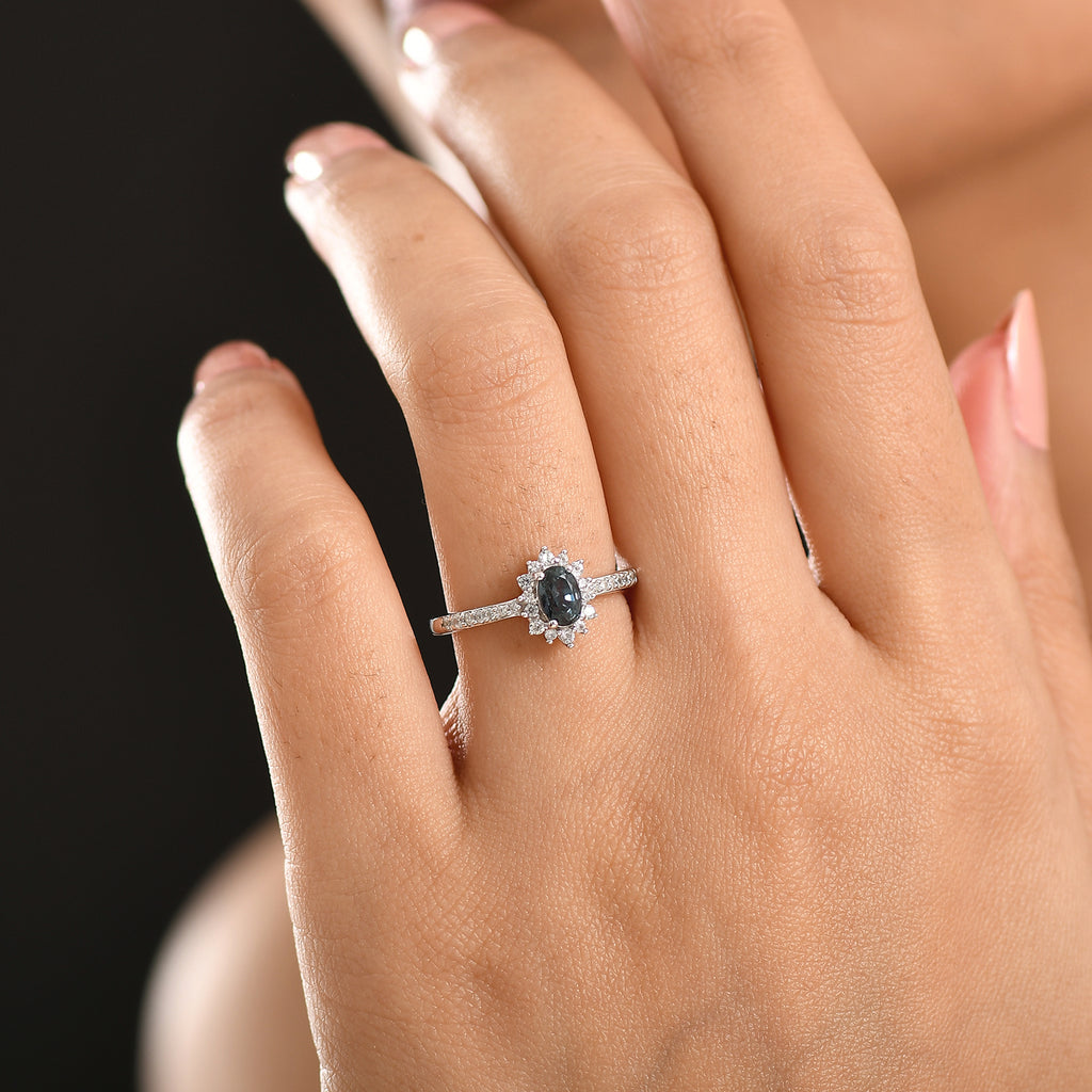 D'Joy Natural Parti Sapphire & White Zircon Cluster Ring in Rhodium Overlay Sterling Silver 1.16 Ct._8380116_2