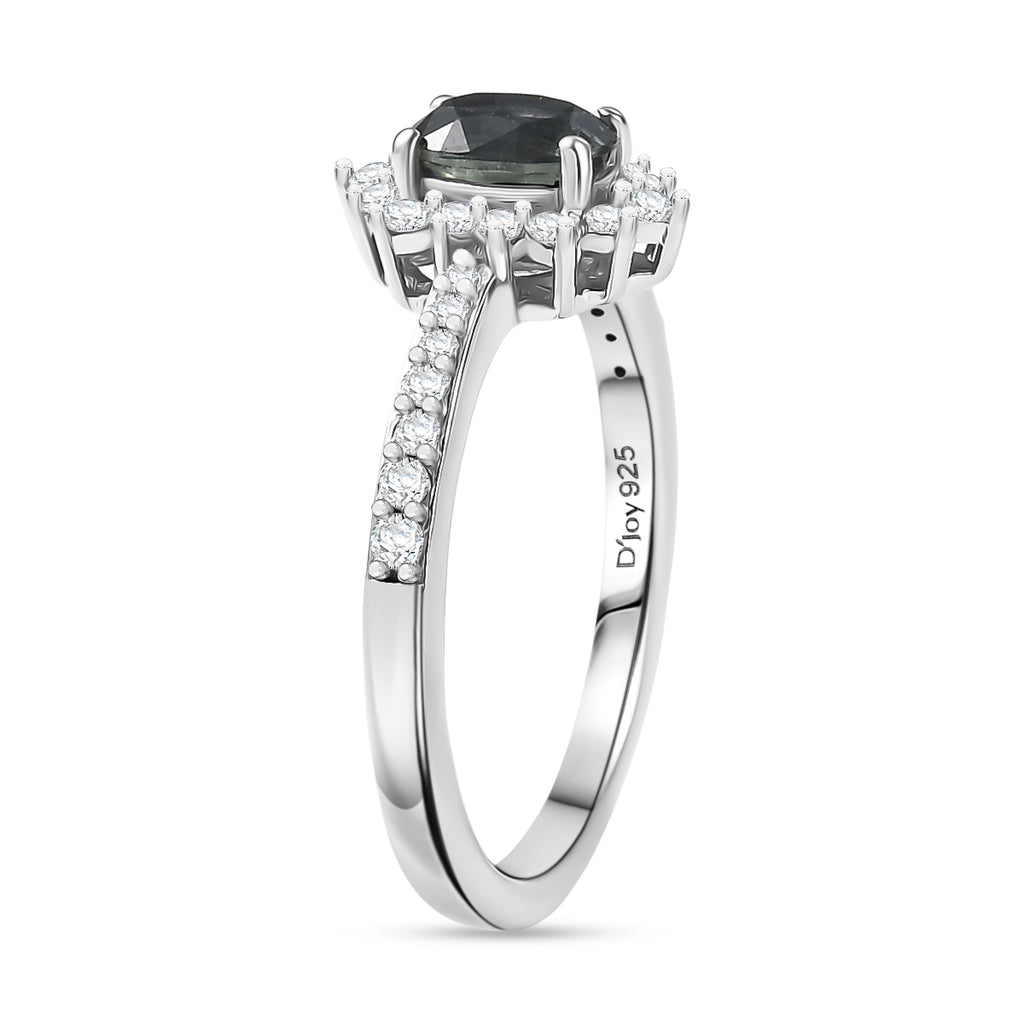 D'Joy Natural Parti Sapphire & White Zircon Cluster Ring in Rhodium Overlay Sterling Silver 1.16 Ct._8380116_3