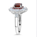 D'Joy - Sunset Zircon, Red Sapphire & White Zircon Halo Ring in Rhodium Overlay Sterling Silver 4.60 Ct._8380157_3