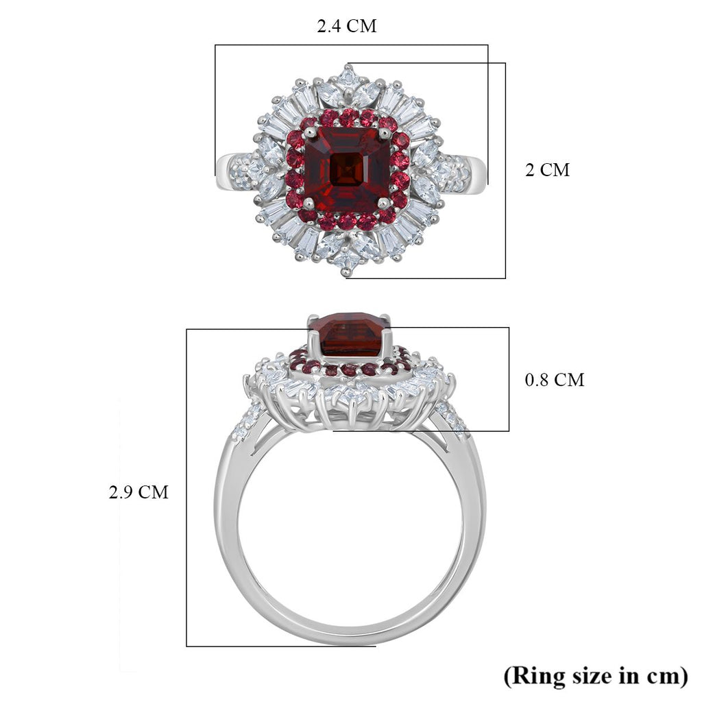 D'Joy - Sunset Zircon, Red Sapphire & White Zircon Halo Ring in Rhodium Overlay Sterling Silver 4.60 Ct._8380157_5