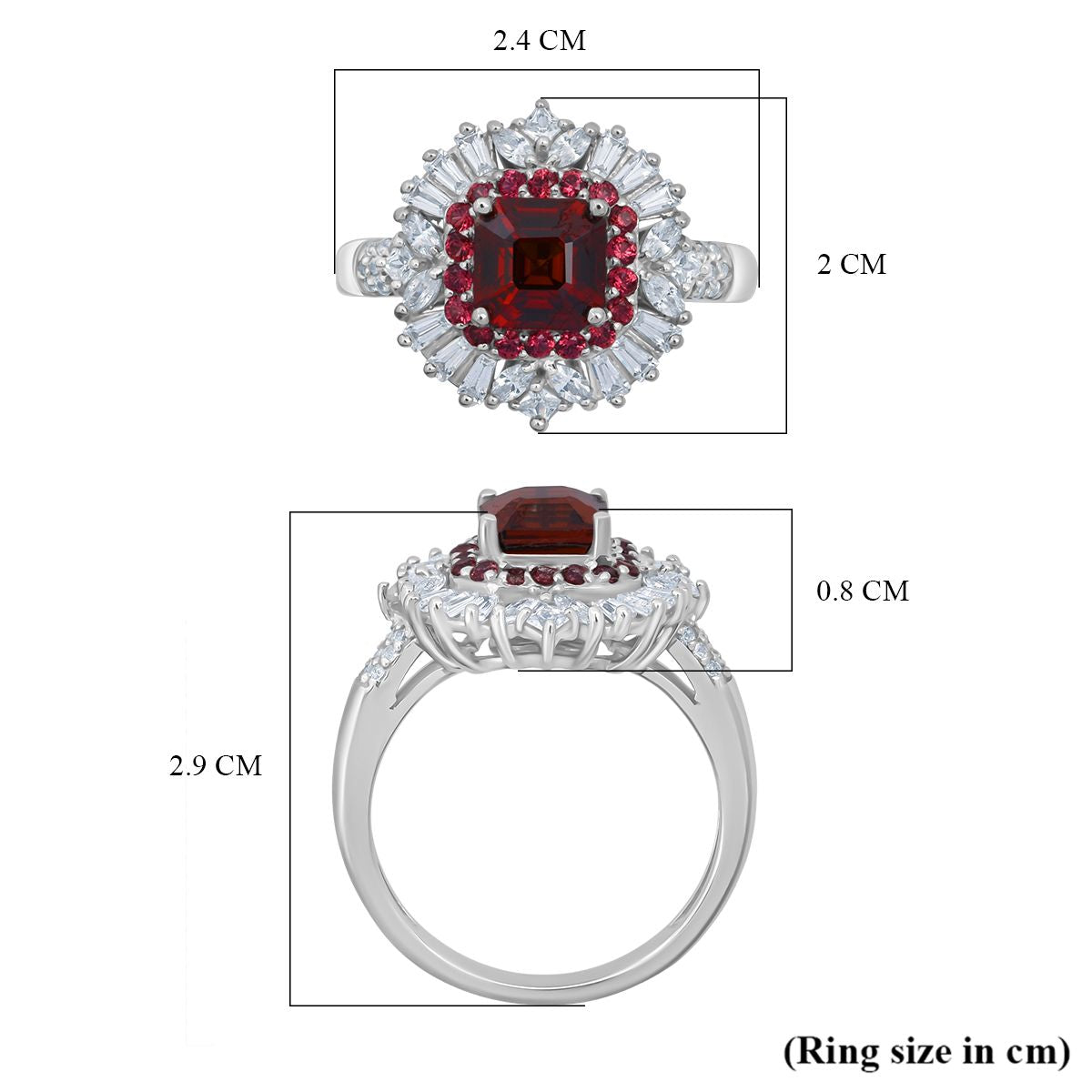 D'Joy - Sunset Zircon, Red Sapphire &amp; White Zircon Halo Ring in Rhodium Overlay Sterling Silver 4.60 Ct. V32524135 6