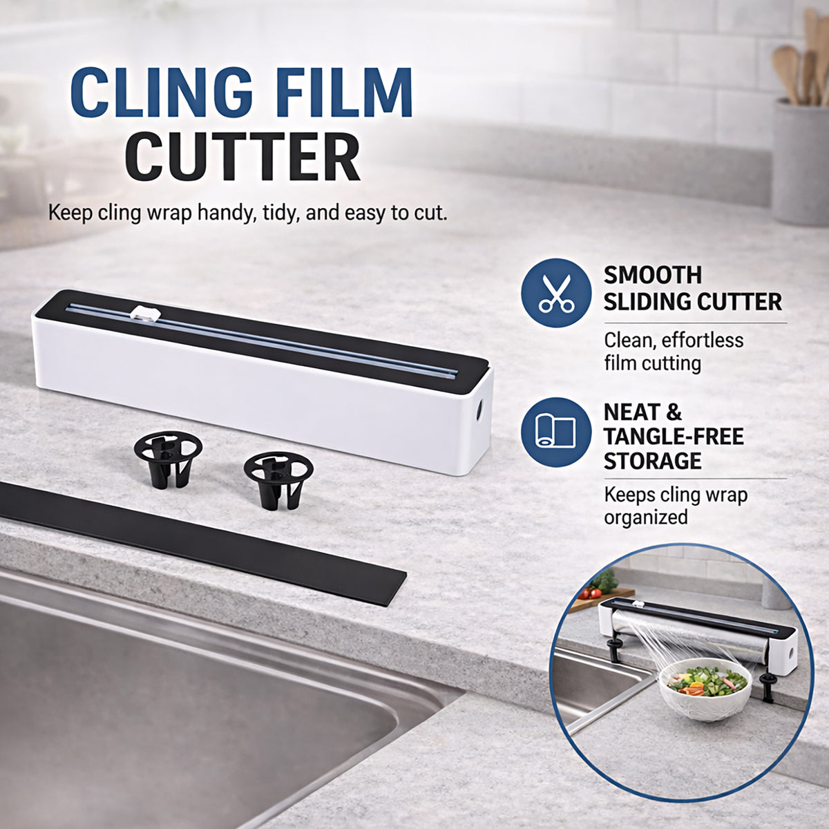 Cling Film Cutter &amp; Effortless Cutting for Your Kitchen - Black V32519229 3
