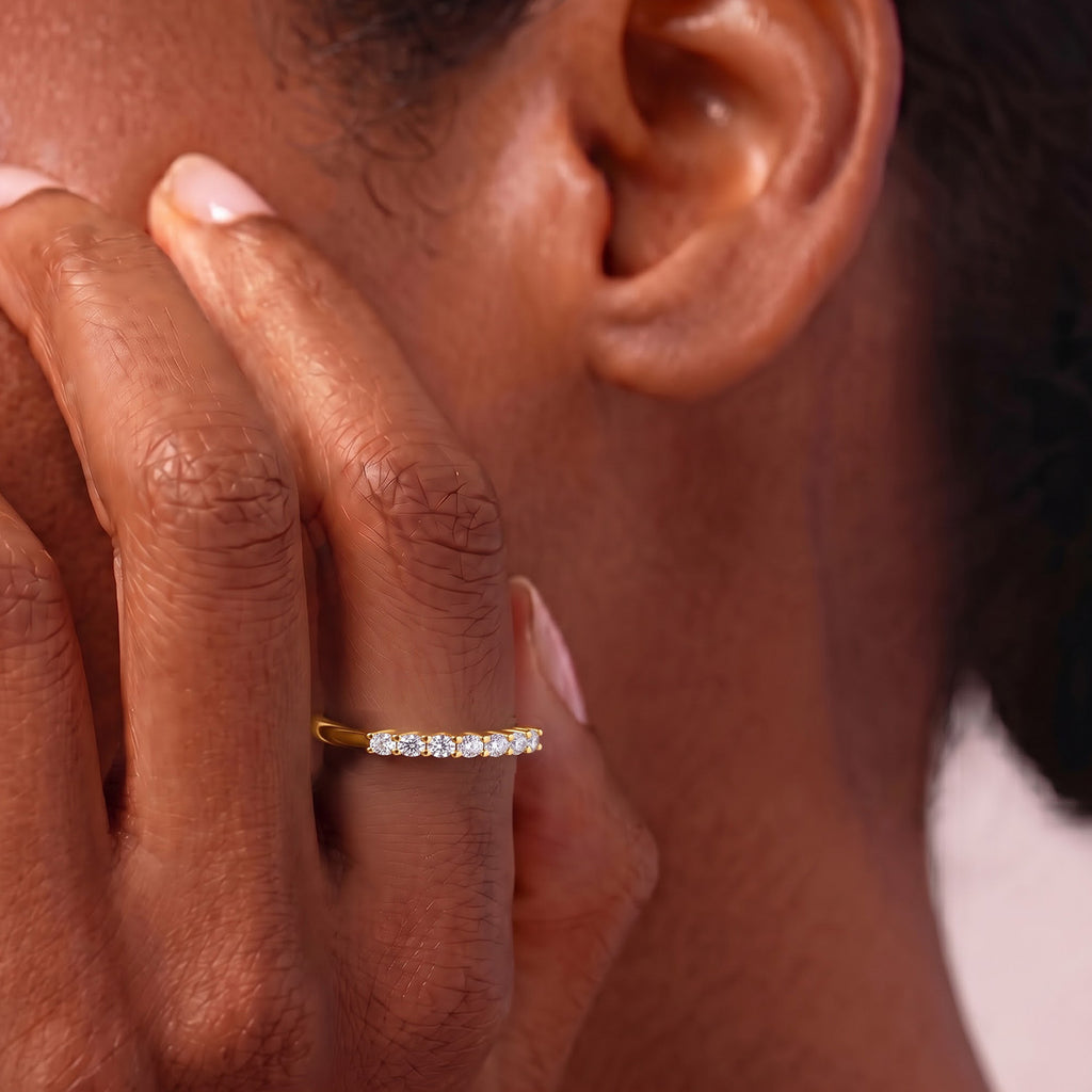 Luxuriant - Lab Grown Diamond (SI/G-H) 7 Stone Band Ring in 18K Vermeil Yellow Gold Plated Sterling Silver 0.25 Ct._8380529_1