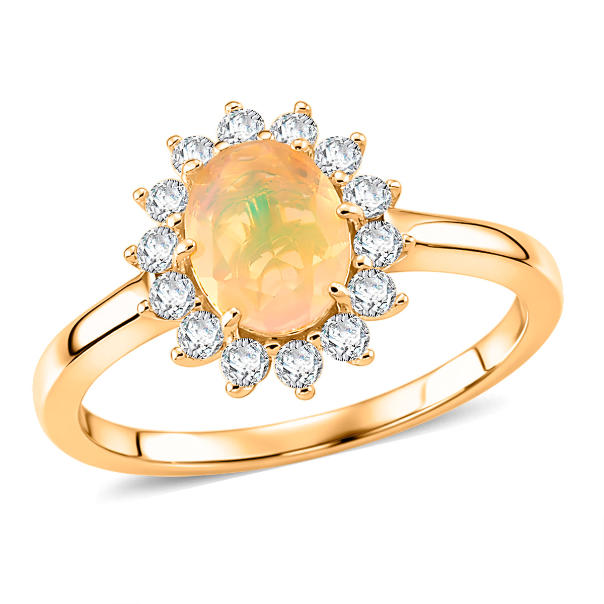 D'Joy Ethiopian Opal, Moissanite Sunburst Ring in Yellow Gold Plated Sterling Silver 1.28 Ct. 8380606 0