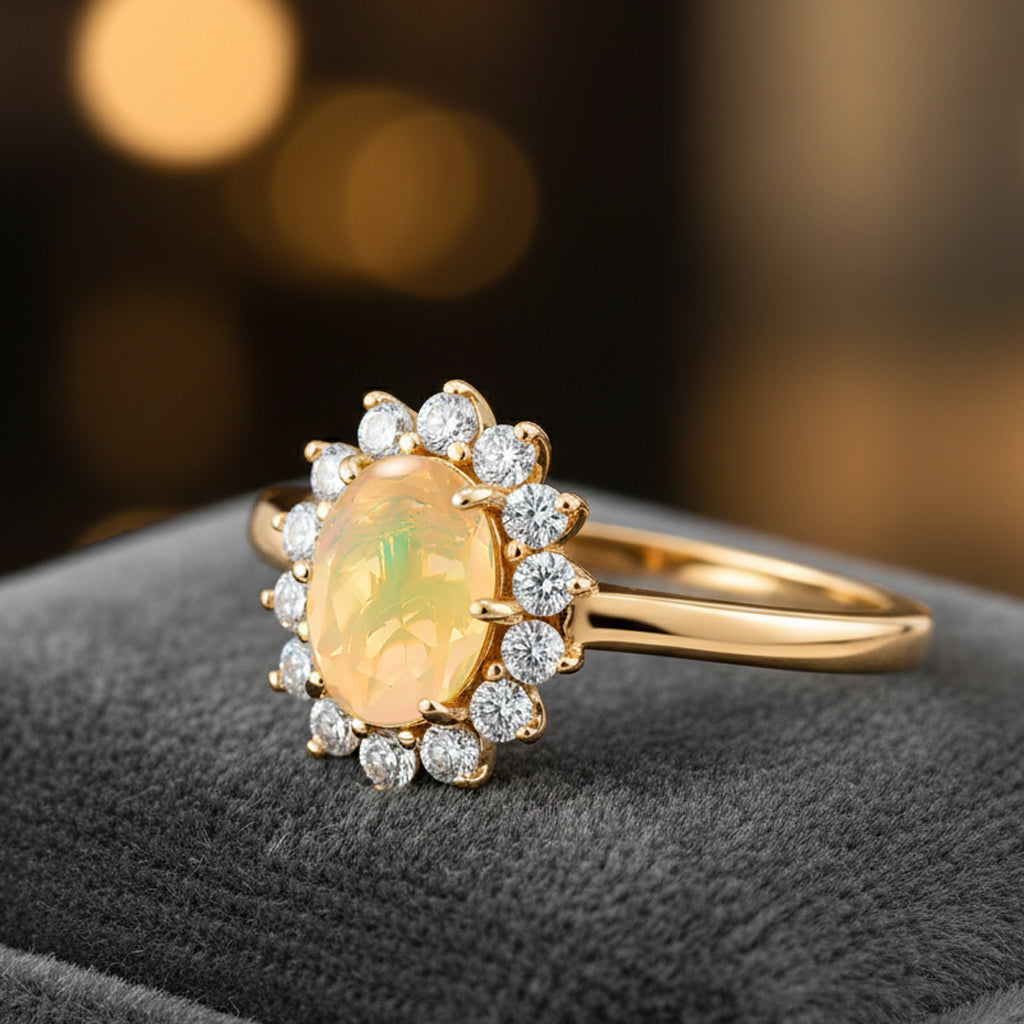 D'Joy Ethiopian Opal & Moissanite Sunburst Ring in Yellow Gold Plated Sterling Silver 1.28 Ct._8380606_1