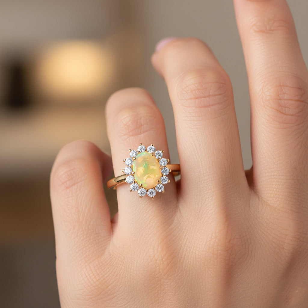 D'Joy Ethiopian Opal & Moissanite Sunburst Ring in Yellow Gold Plated Sterling Silver 1.28 Ct._8380606_2
