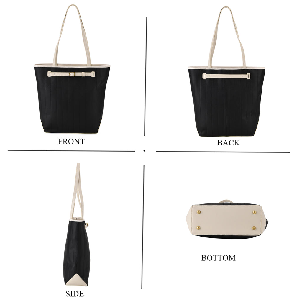 Genuine Leather Tote Bag with Handle Drop (27cm) - Black_8380637_4