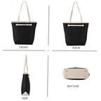 Genuine Leather Tote Bag with Handle Drop (27cm) - Black_8380637_4