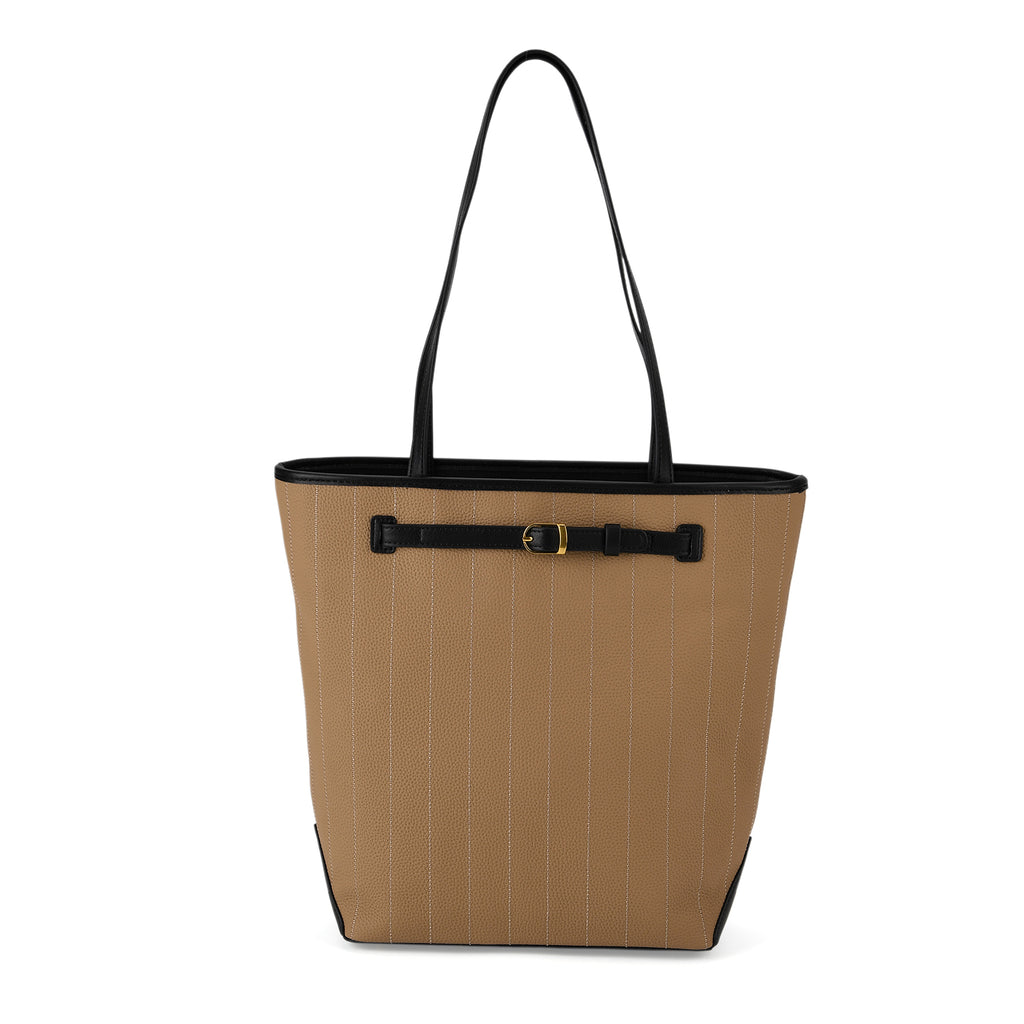 Genuine Leather Tote Bag with Handle Drop (27cm) - Khaki_8380638