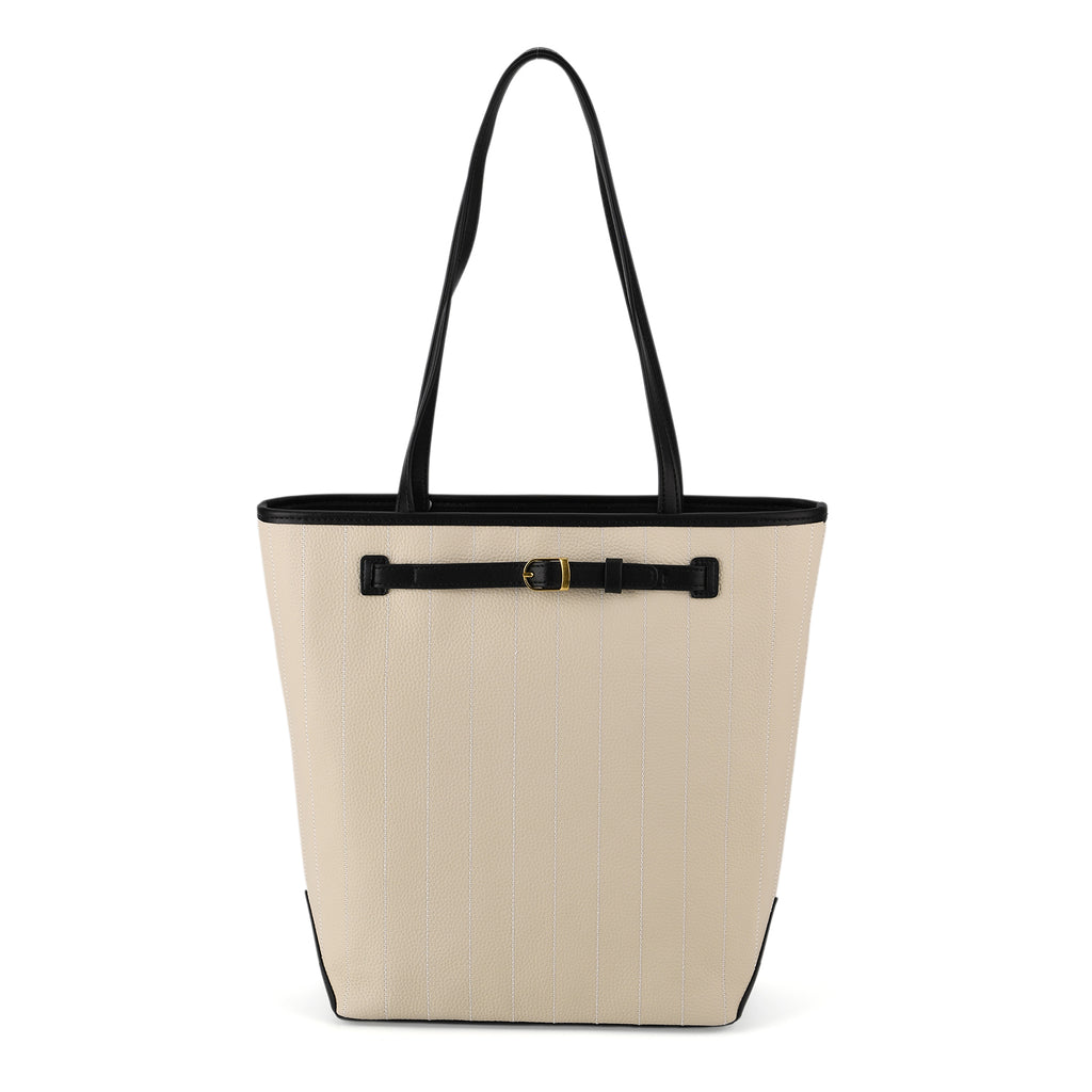 Genuine Leather Tote Bag with Handle Drop (27cm) - Ivory_8380642