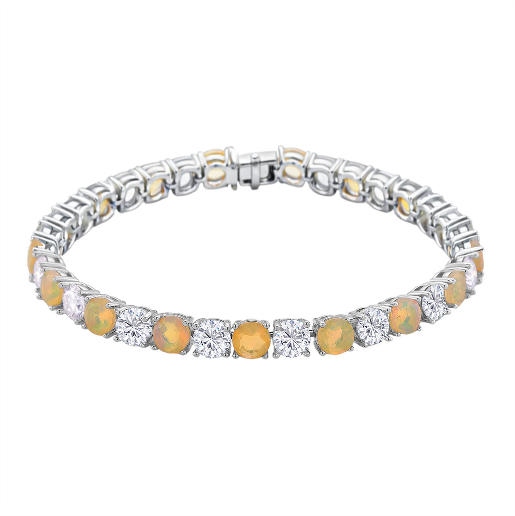 D'Joy Ethiopian Opal Line Bracelet (Size - 7.5) in Rhodium Overlay Sterling Silver 13.36 Ct, Silver Wt. 9.88 Gms_8380677