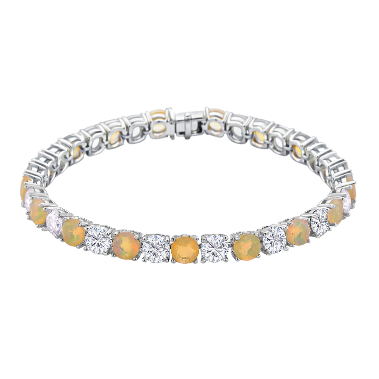 D'Joy Ethiopian Opal Line Bracelet (Size - 7.5) in Rhodium Overlay Sterling Silver 13.36 Ct, Silver Wt. 9.88 Gms 8380677 0
