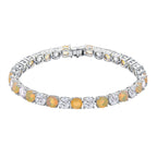 D'Joy Ethiopian Opal Line Bracelet (Size - 7.5) in Rhodium Overlay Sterling Silver 13.36 Ct, Silver Wt. 9.88 Gms_8380677