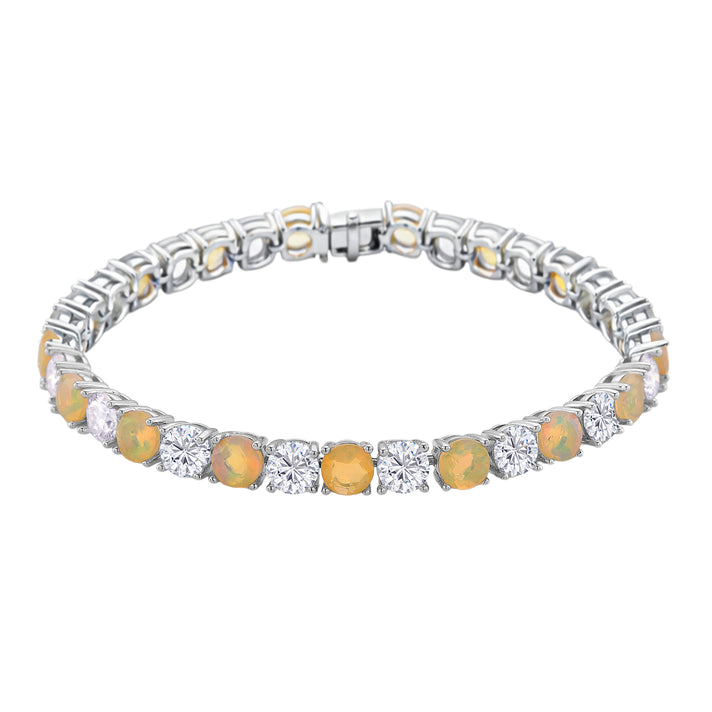 D'Joy Ethiopian Opal Line Bracelet (Size - 7.5) in Rhodium Overlay Sterling Silver 13.36 Ct, Silver Wt. 9.88 Gms 8380677 1