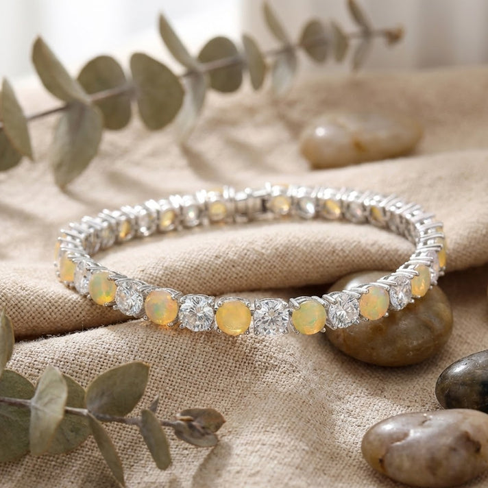 D'Joy Ethiopian Opal Line Bracelet (Size - 7.5) in Rhodium Overlay Sterling Silver 13.36 Ct, Silver Wt. 9.88 Gms 8380677 2