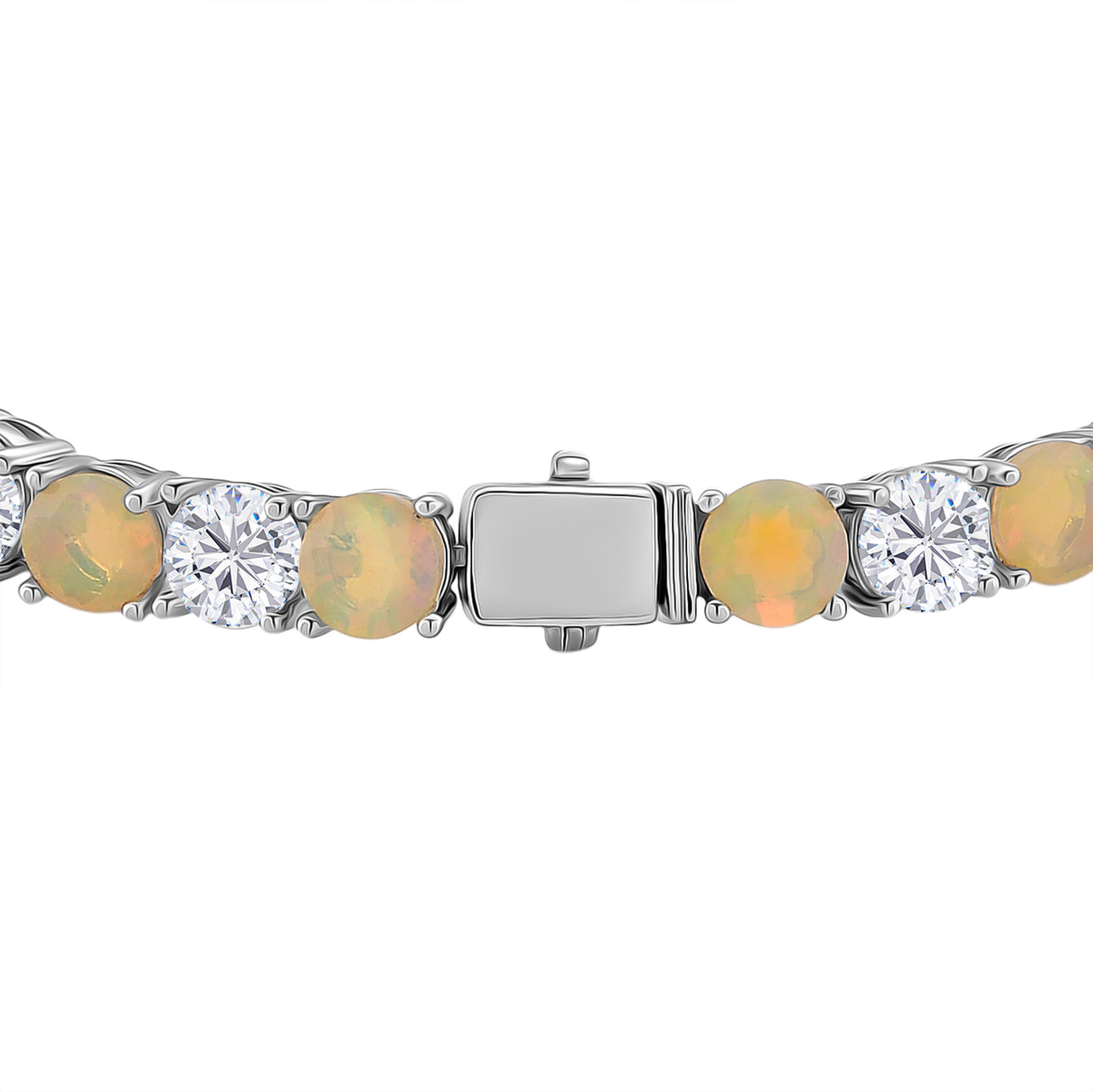 D'Joy Ethiopian Opal Line Bracelet (Size - 7.5) in Rhodium Overlay Sterling Silver 13.36 Ct, Silver Wt. 9.88 Gms 8380677 4