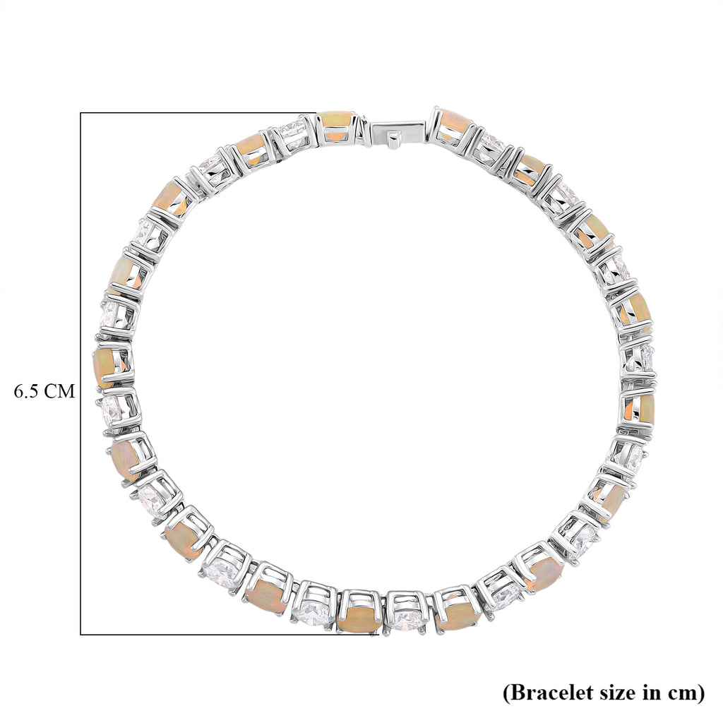 D'Joy Ethiopian Opal Line Bracelet (Size - 7.5) in Rhodium Overlay Sterling Silver 13.36 Ct, Silver Wt. 9.88 Gms_8380677_4