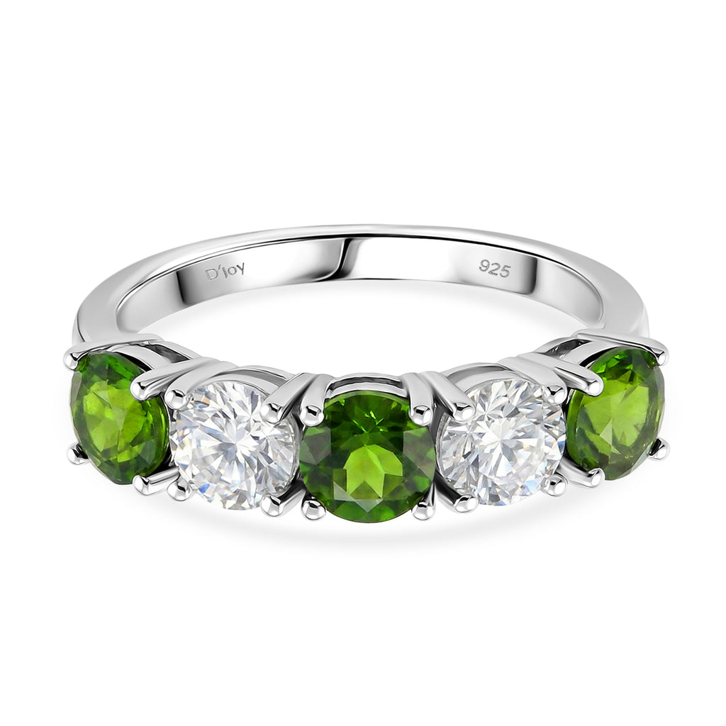 D'Joy Natural Chrome Diopside & Moissanite 5 Stone Ring in Rhodium Overlay Sterling Silver 2.45 Ct._8380708