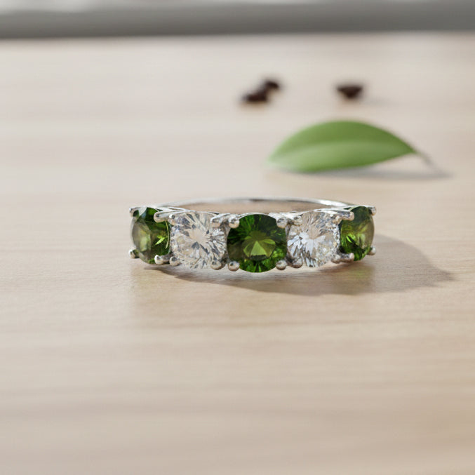 D'Joy Natural Chrome Diopside & Moissanite 5 Stone Ring in Rhodium Overlay Sterling Silver 2.45 Ct._8380708_1