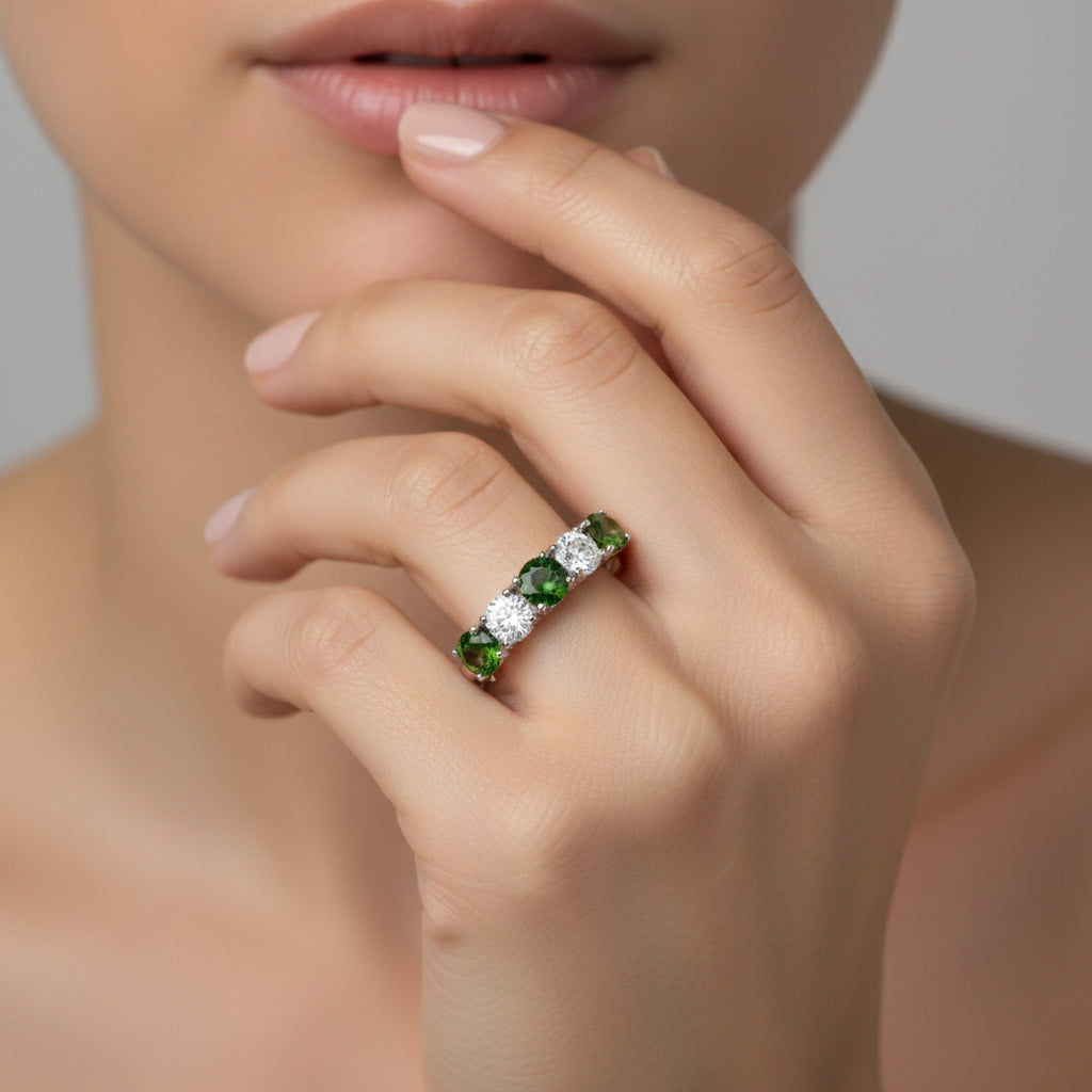 D'Joy Natural Chrome Diopside & Moissanite 5 Stone Ring in Rhodium Overlay Sterling Silver 2.45 Ct._8380708_2