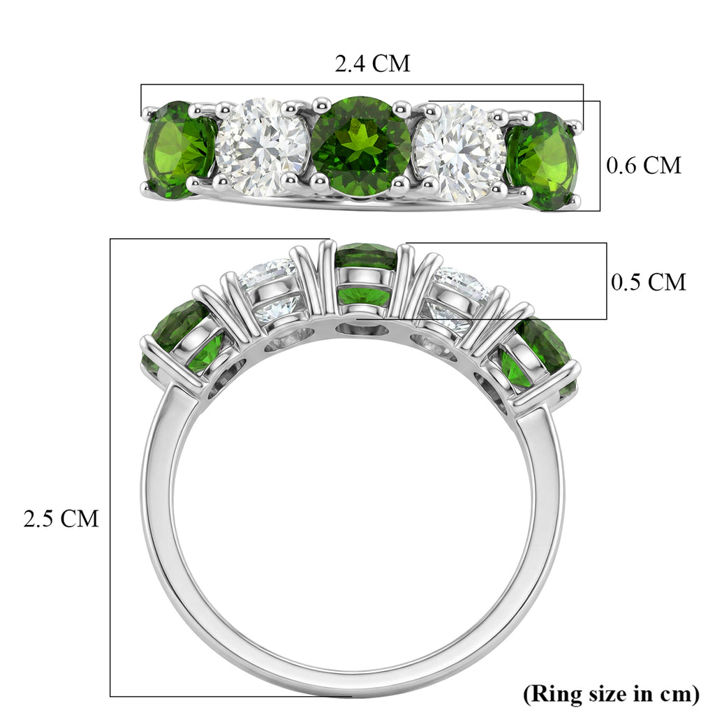 D'Joy Natural Chrome Diopside & Moissanite 5 Stone Ring in Rhodium Overlay Sterling Silver 2.45 Ct._8380708_5