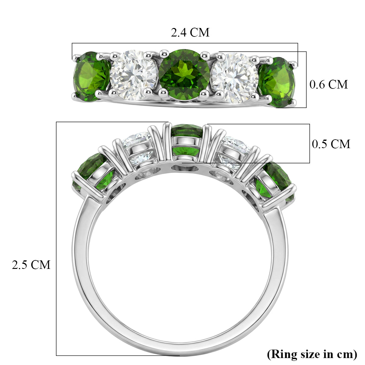 D'Joy Natural Chrome Diopside, Moissanite 5 Stone Ring in Rhodium Overlay Sterling Silver 2.45 Ct. V32514119 6
