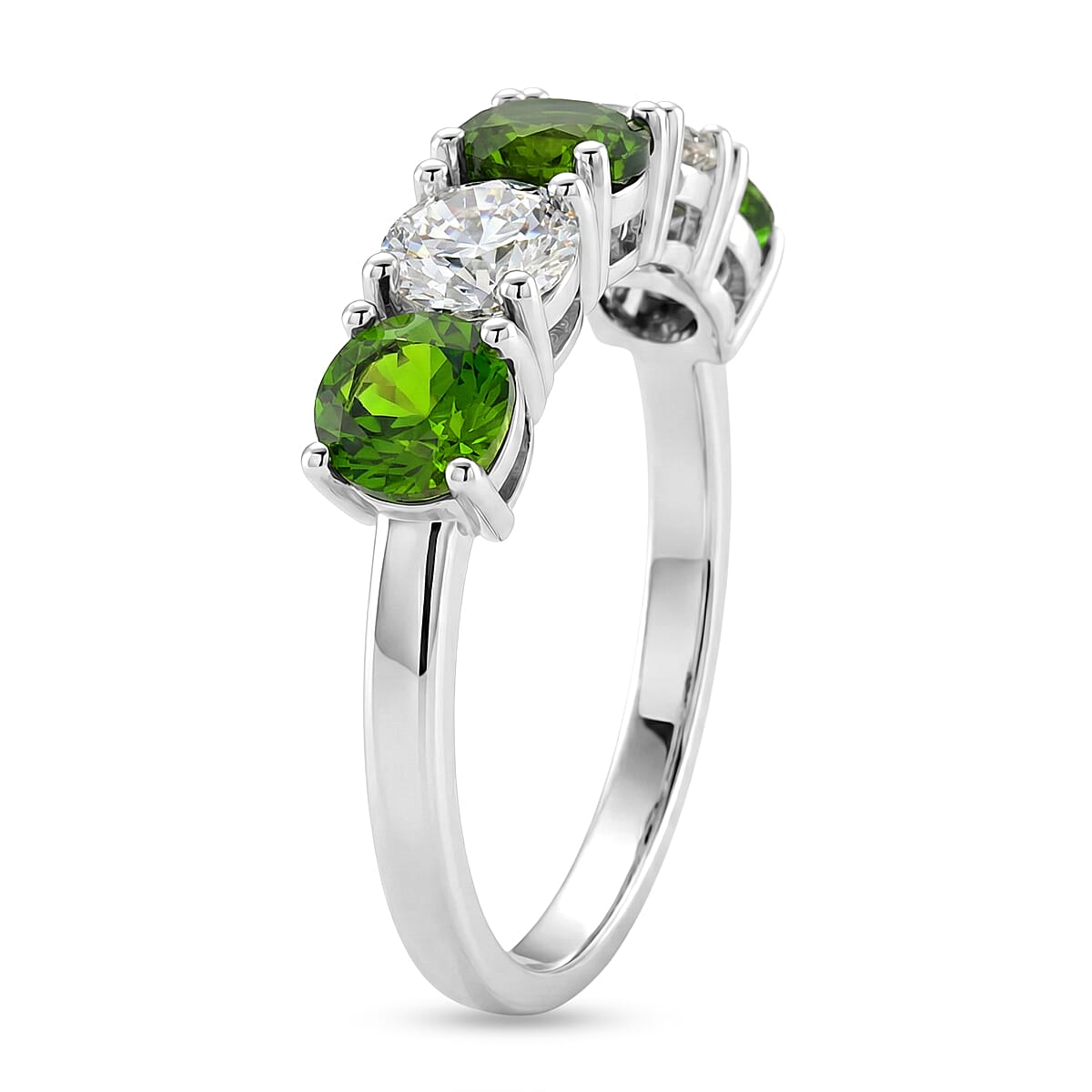 D'Joy Natural Chrome Diopside, Moissanite 5 Stone Ring in Rhodium Overlay Sterling Silver 2.45 Ct. V32538475 4