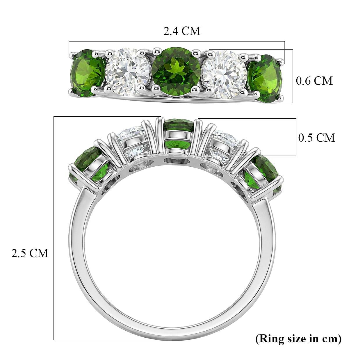 D'Joy Natural Chrome Diopside, Moissanite 5 Stone Ring in Rhodium Overlay Sterling Silver 2.45 Ct. V32538475 6