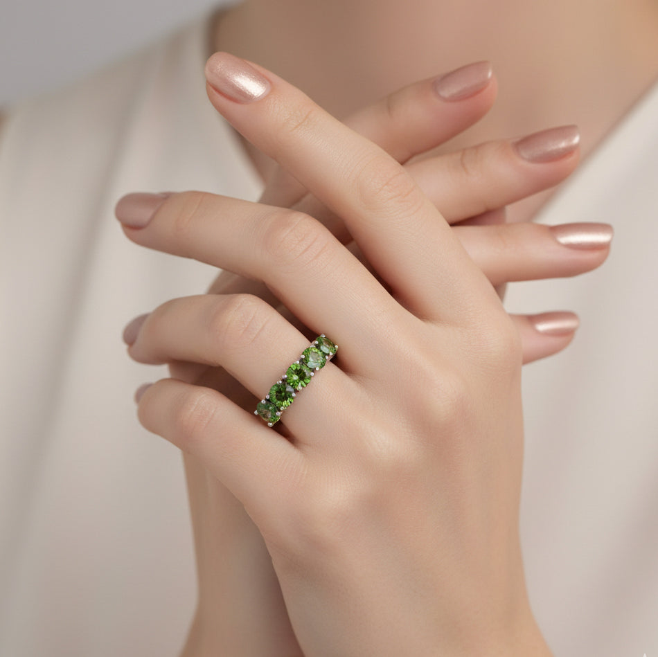 D'Joy Natural Chrome Diopside 5 Stone Ring in Rhodium Overlay Sterling Silver 2.75 Ct. V32519619 3
