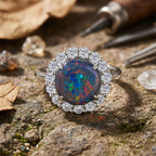 D'Joy Australian Boulder Opal & Moissanite Halo Ring in Rhodium Overlay Sterling Silver 3.40 Ct._8380734_1