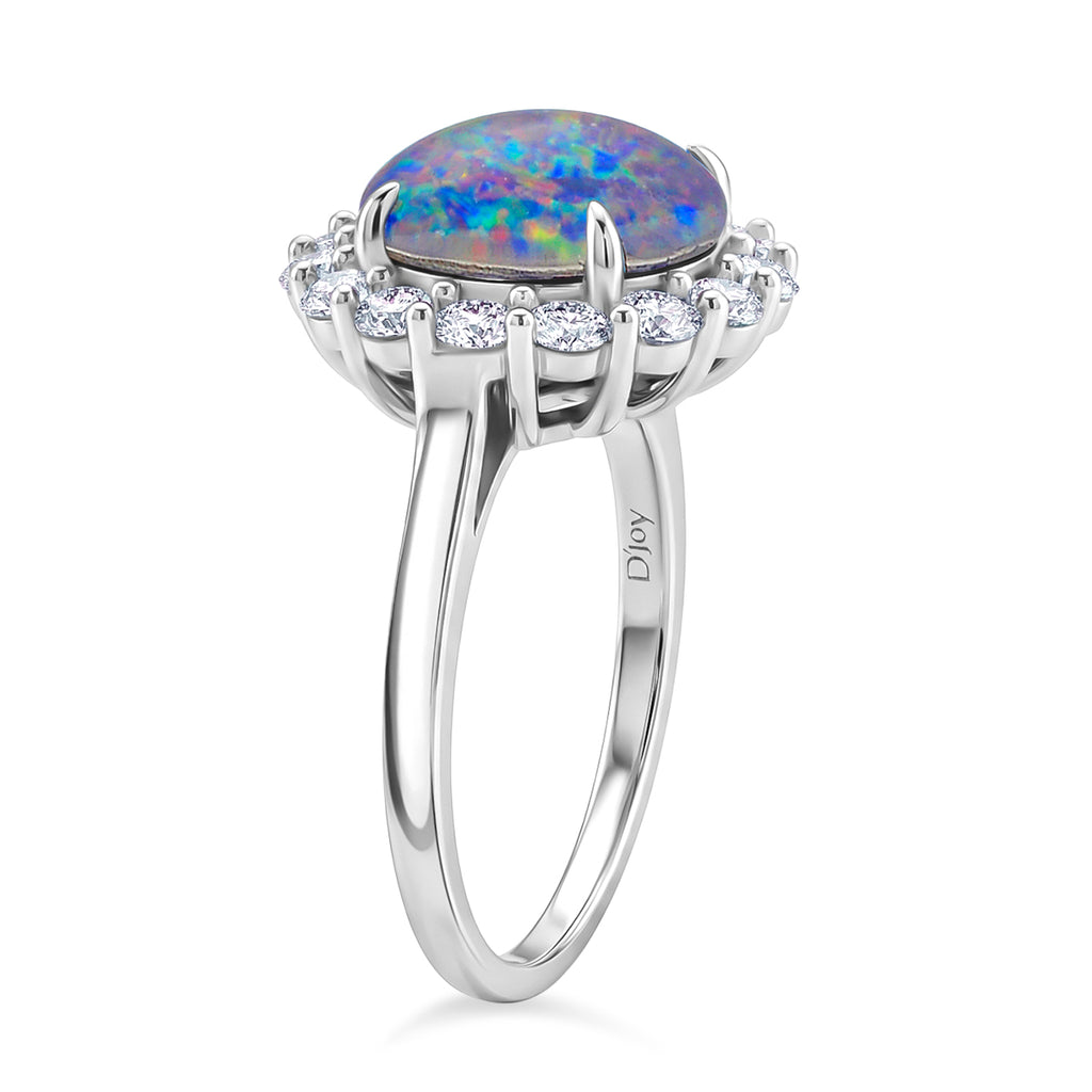 D'Joy Australian Boulder Opal & Moissanite Halo Ring in Rhodium Overlay Sterling Silver 3.40 Ct._8380734_3