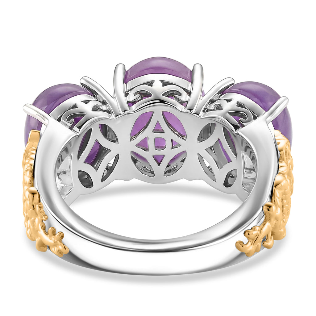 D'Joy Purple Jade Trilogy Dragon Ring in Two Tone Plated Sterling Silver 12.60 Ct._8380800_4