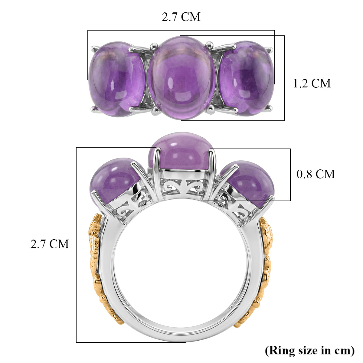 D'Joy Purple Jade 3-Stone Ring in Two-Tone Plated Sterling Silver 12.60 Ct. V32529303 6
