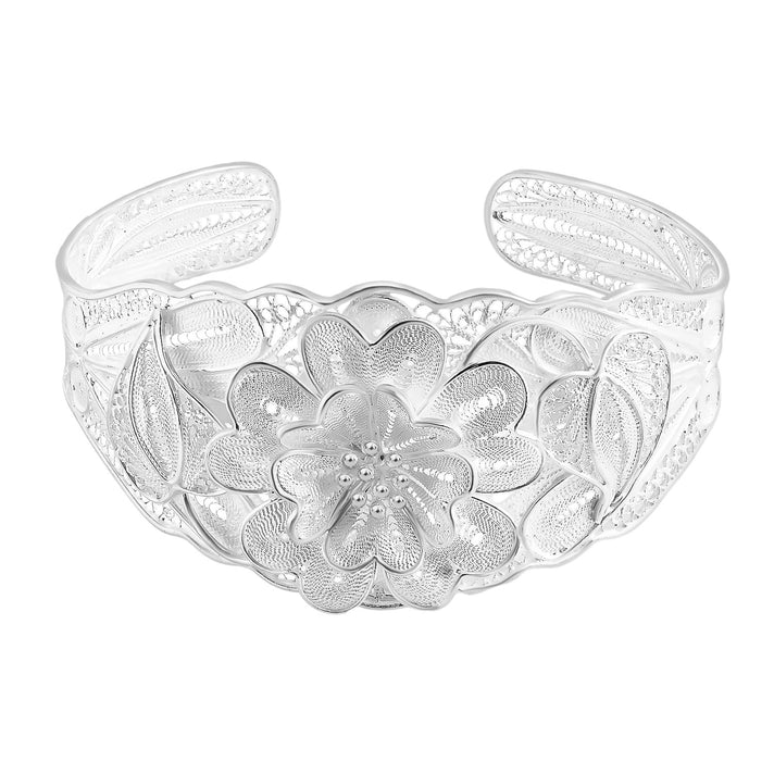 Royal Bali Collection Sterling Silver Floral Cuff Bangle (Size - 8), Silver Wt.30 Gms 8380884 1