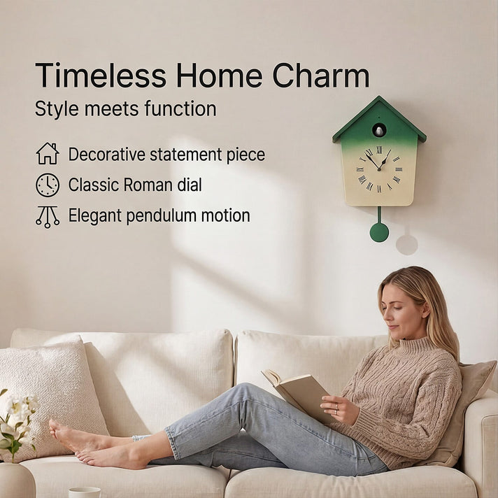 Modern Cuckoo Wall Clock with Pendulum â€“ Singing Bird with Night Silent Mode 8380899 2