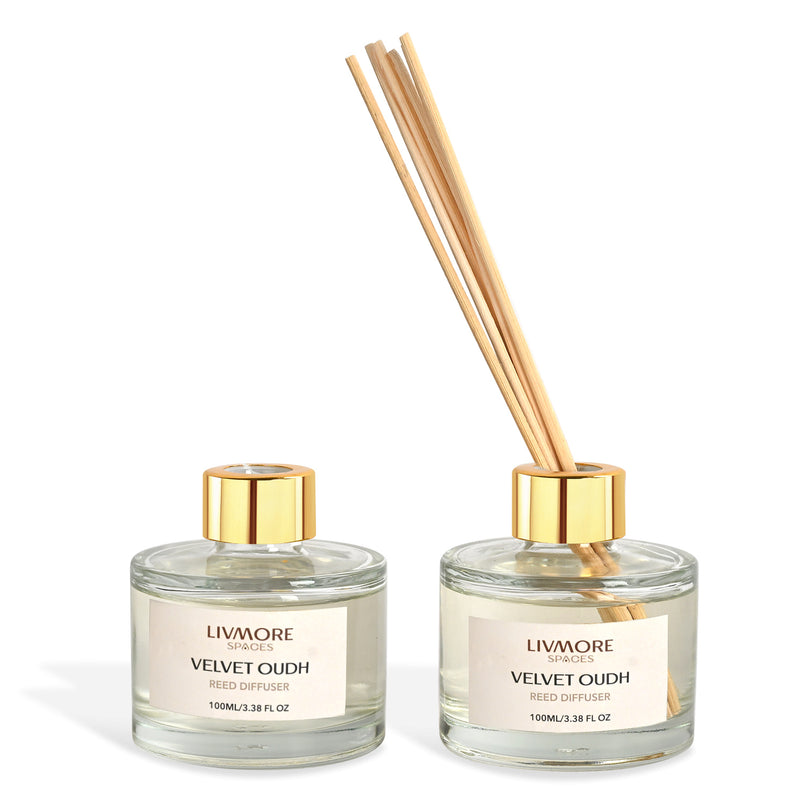 Livmore Set of 2 Velvet & Oudh Reed Diffuser with 4 Natural Reed Sticks - 100ml_8381126
