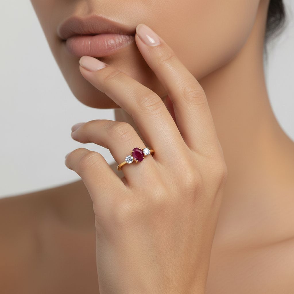LUXURIANT Mozambique Ruby, Lab Grown Diamond Ring in 18K Vermeil Yellow Gold Plated Sterling Silver 1.12 Ct. V32531526 3