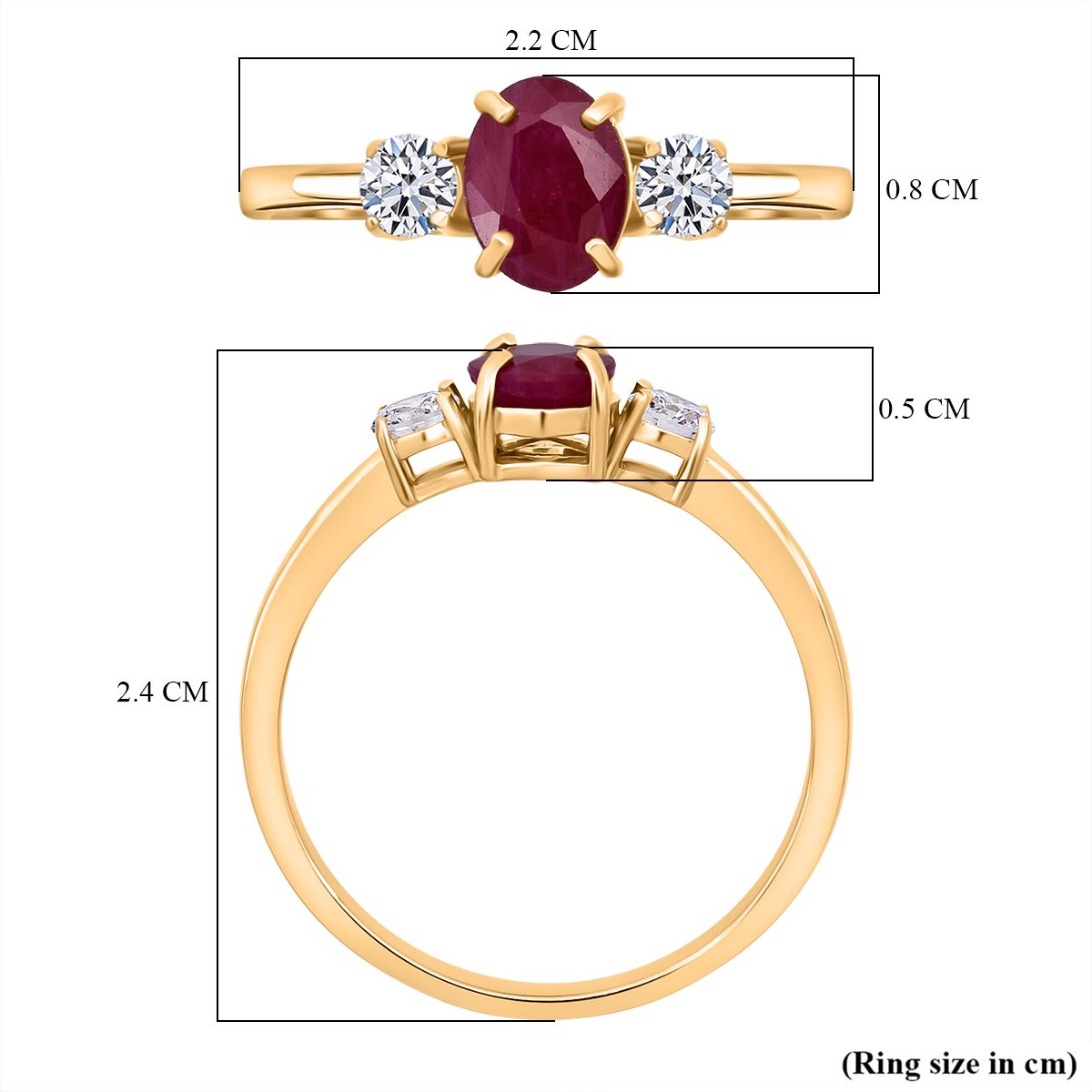 LUXURIANT Mozambique Ruby, Lab Grown Diamond Ring in 18K Vermeil Yellow Gold Plated Sterling Silver 1.12 Ct. V32515533 6
