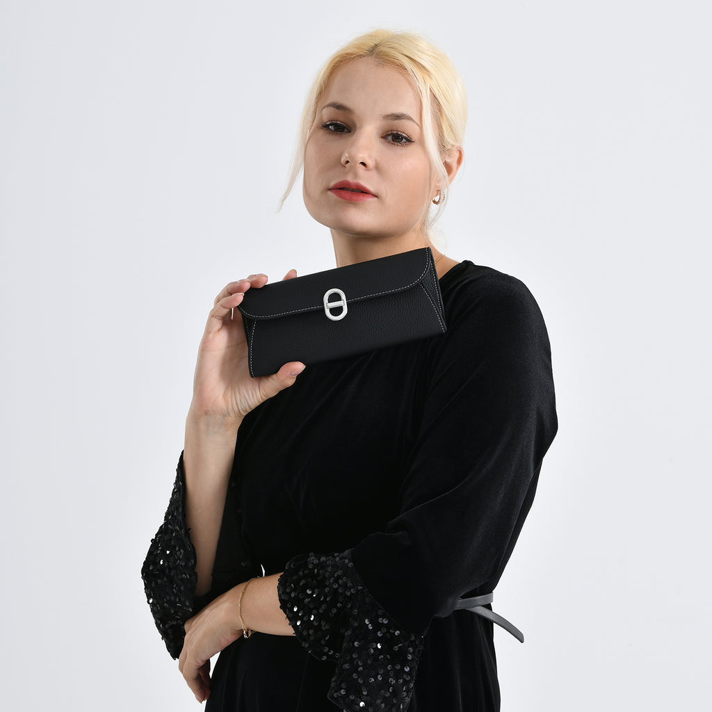 Genuine Leather RFID Protected Slimline Clutch - Black_8411737_2
