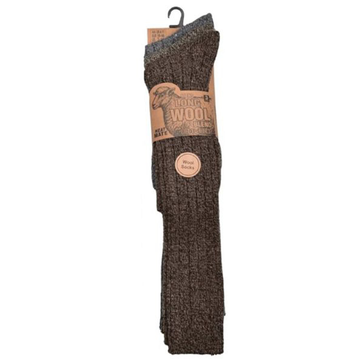 HeatMate Pack of 3 Mens Wool Blend Boot Socks (Fits 6-11) - Brown &amp; Multicolor V32513047 0
