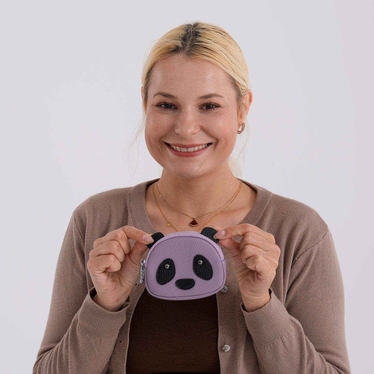 Genuine Leather Panda Pattern Wallet - Purple 8411773 3