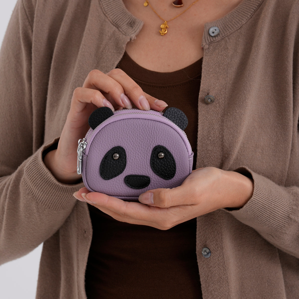 Genuine Leather Panda Pattern Wallet - Purple 8411773 4