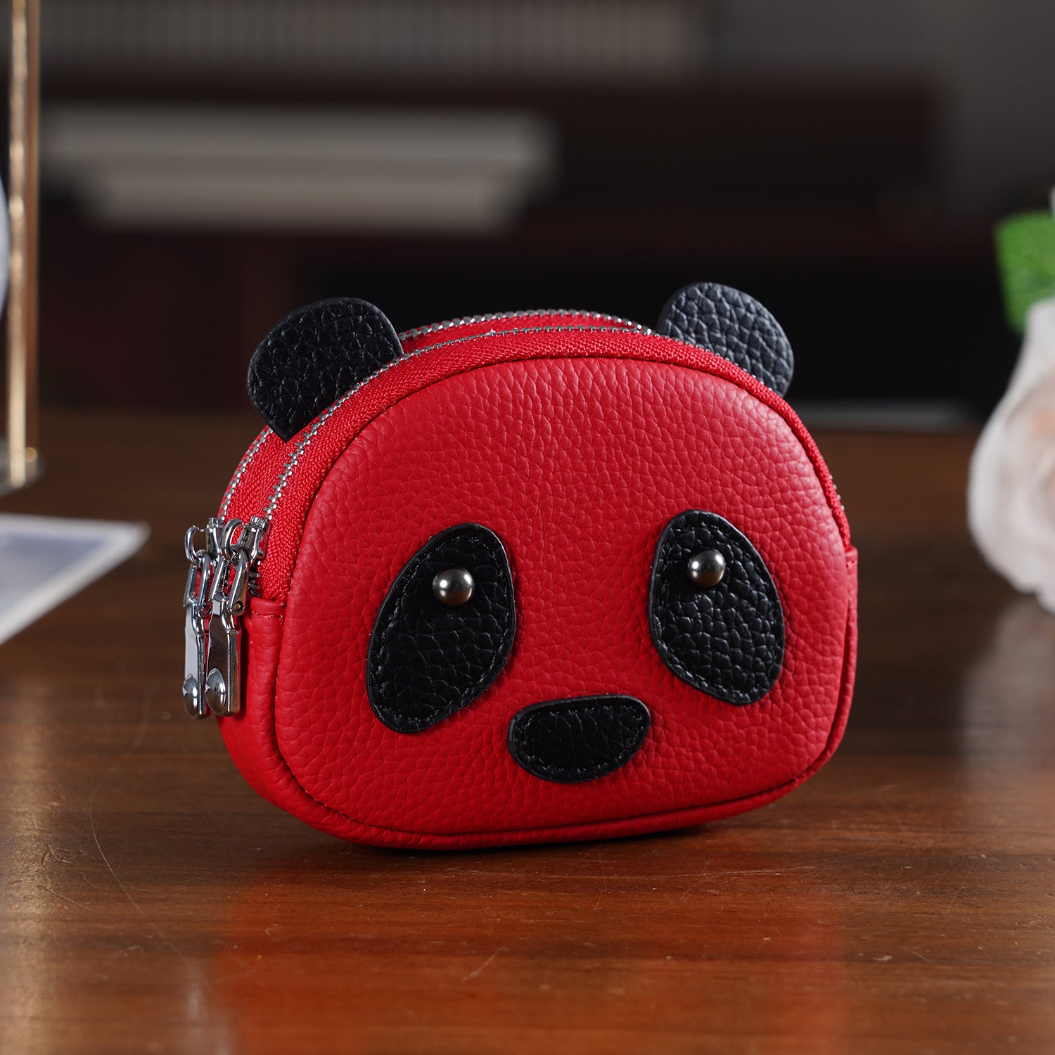 Genuine Leather Panda Pattern Wallet - Red V32519678 2