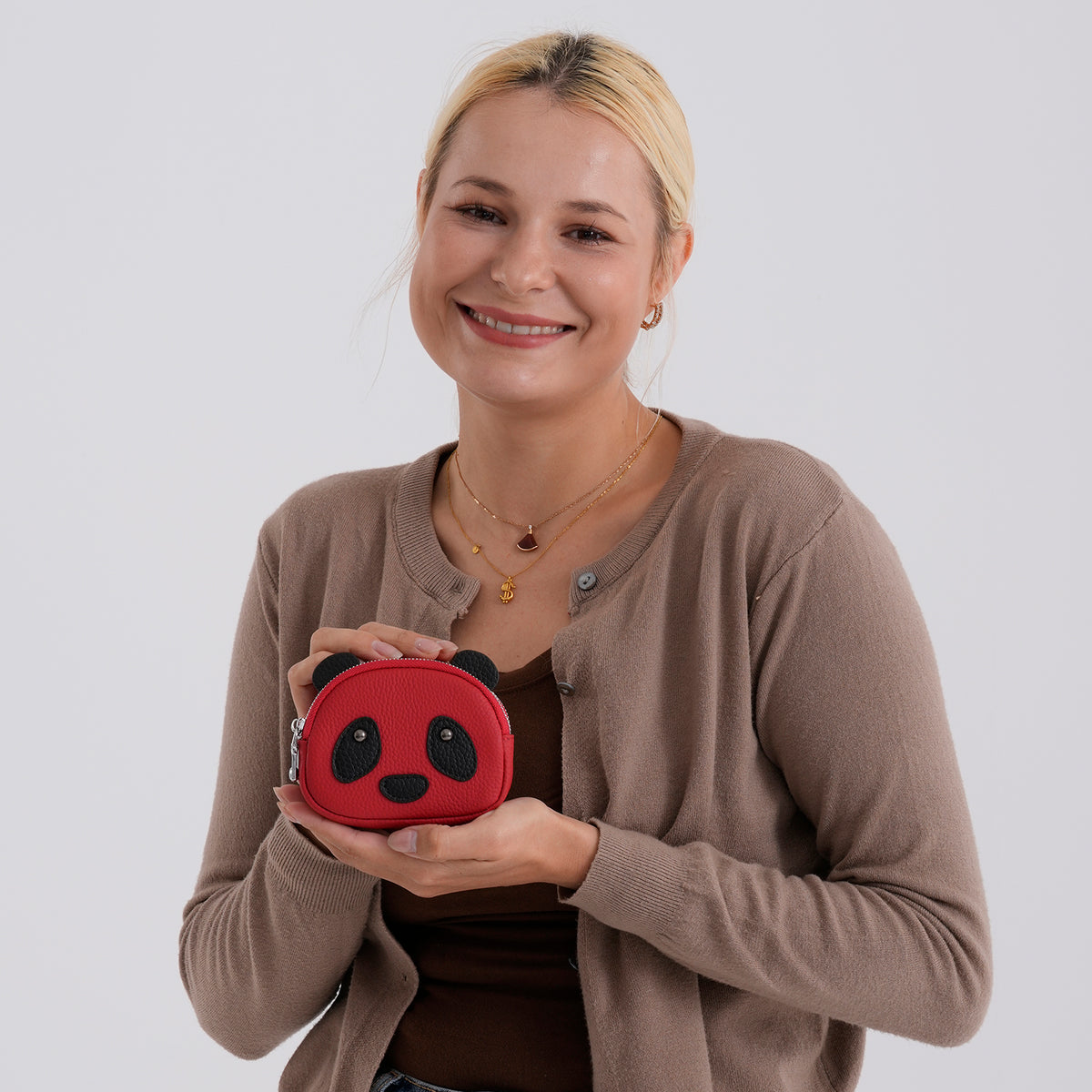 Genuine Leather Panda Pattern Wallet - Red V32519678 3